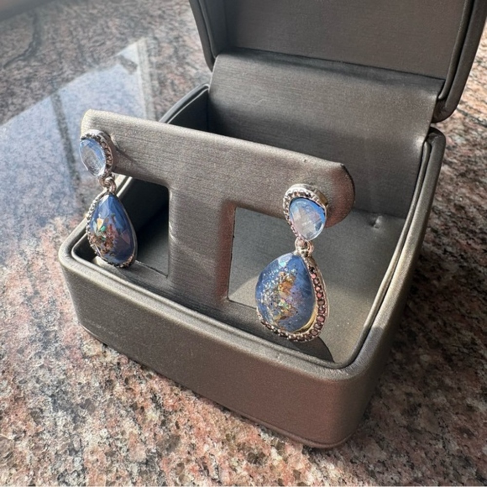 Napier - Blue and Silver Resin Drop Earrings